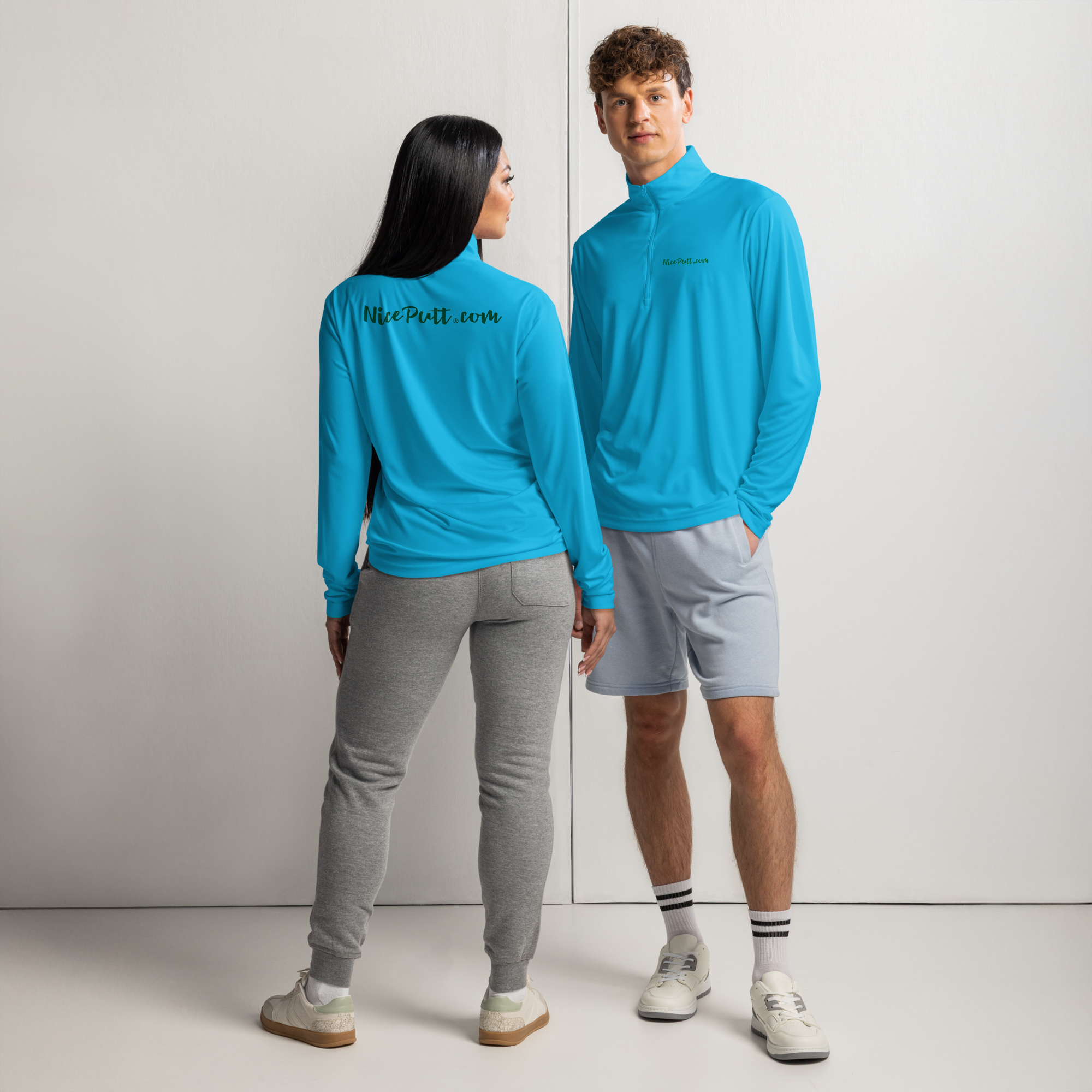 Lightweight quarter-zip pullover w/NicePutt.com on Front and Back