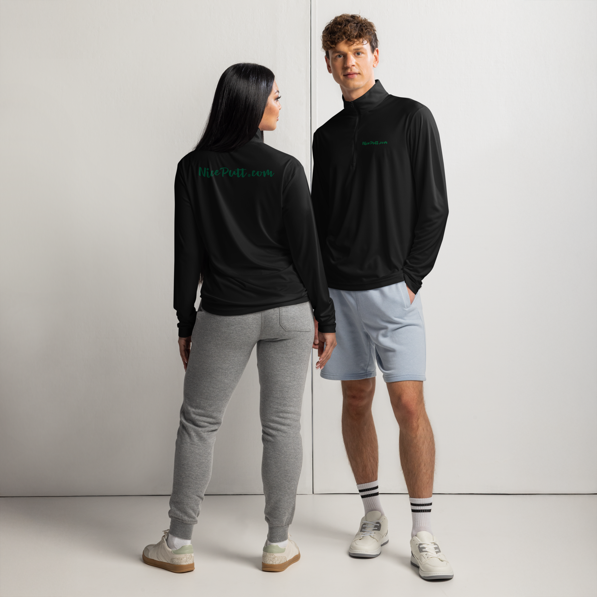 Lightweight quarter-zip pullover w/NicePutt.com on Front and Back