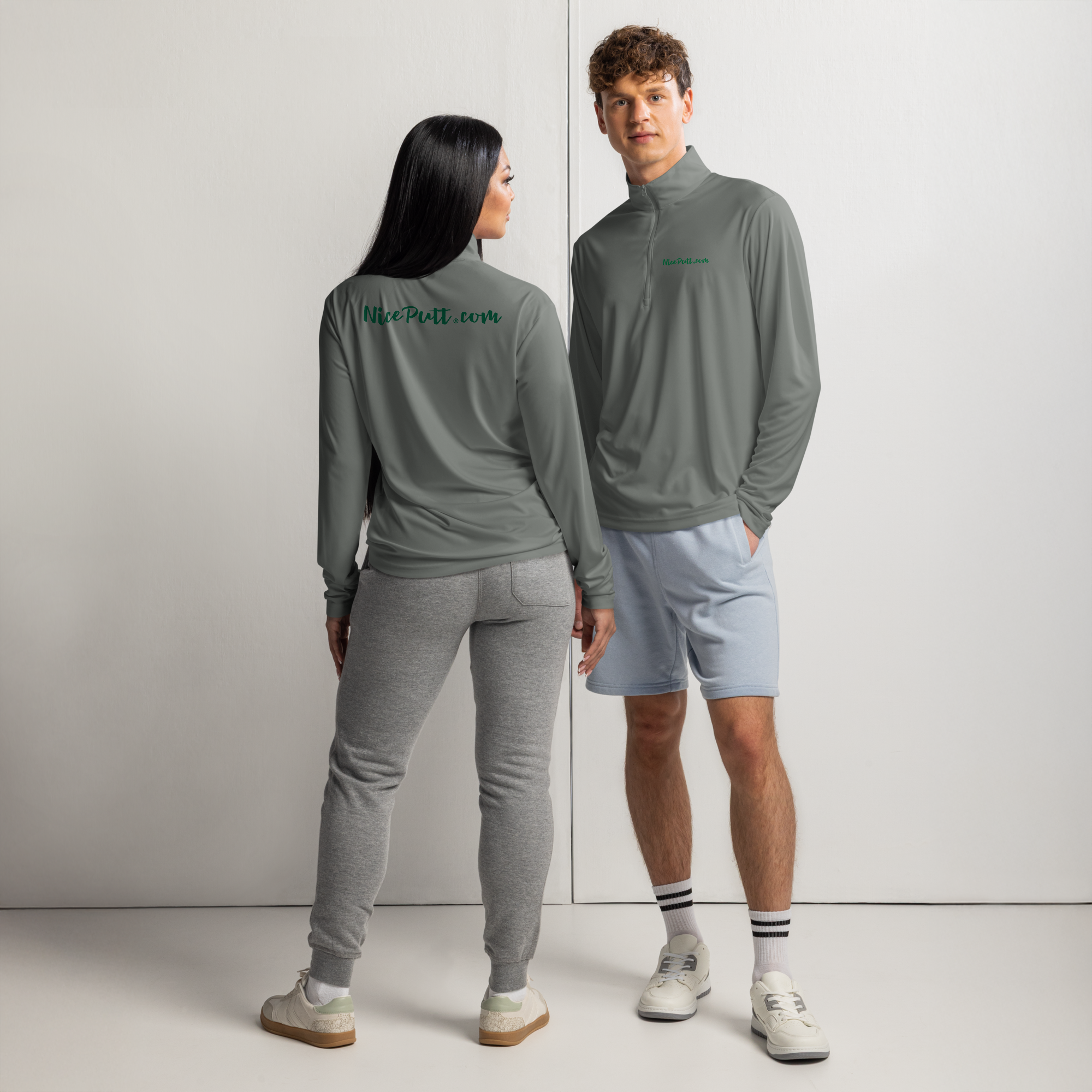 Lightweight quarter-zip pullover w/NicePutt.com on Front and Back