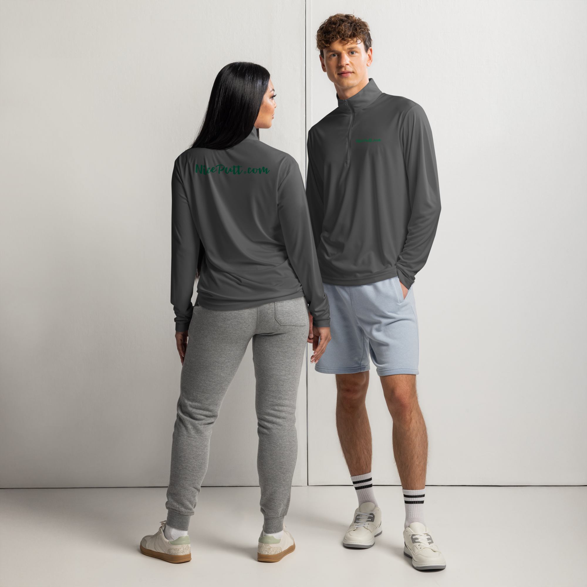 Lightweight quarter-zip pullover w/NicePutt.com on Front and Back