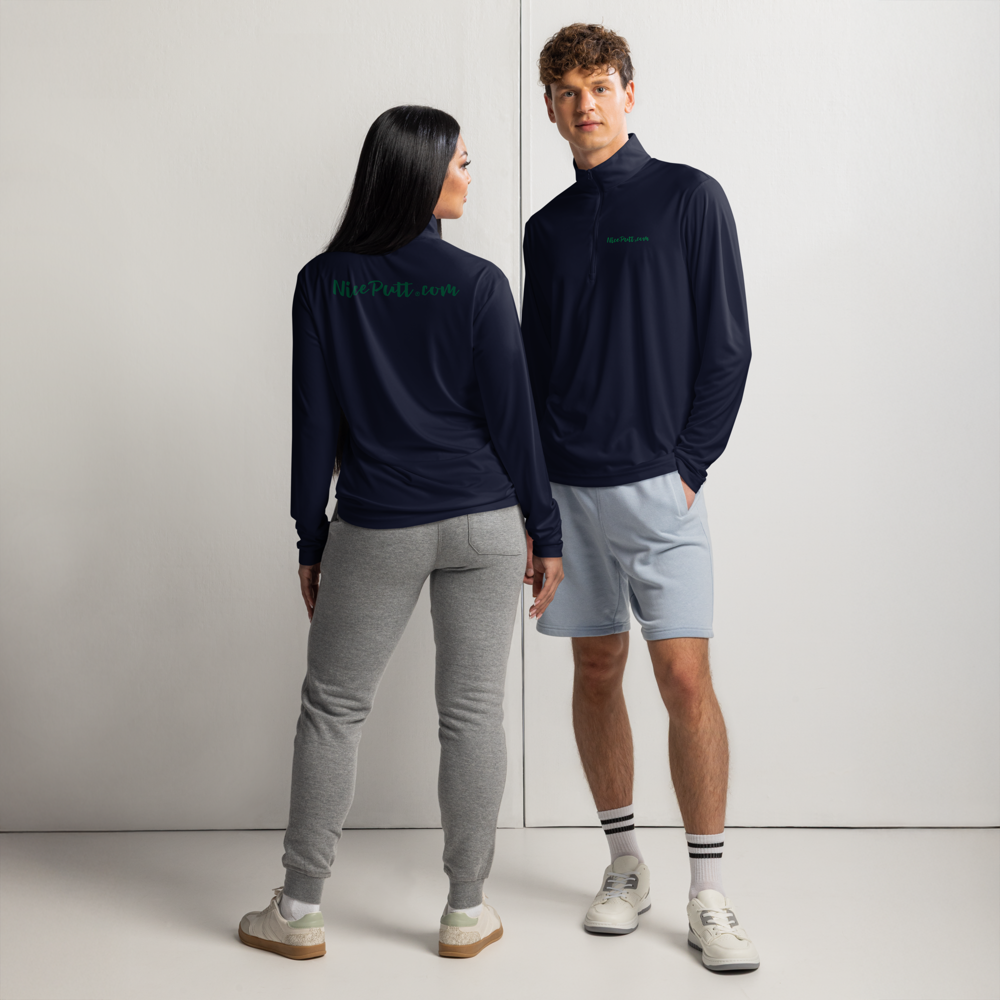 Lightweight quarter-zip pullover w/NicePutt.com on Front and Back