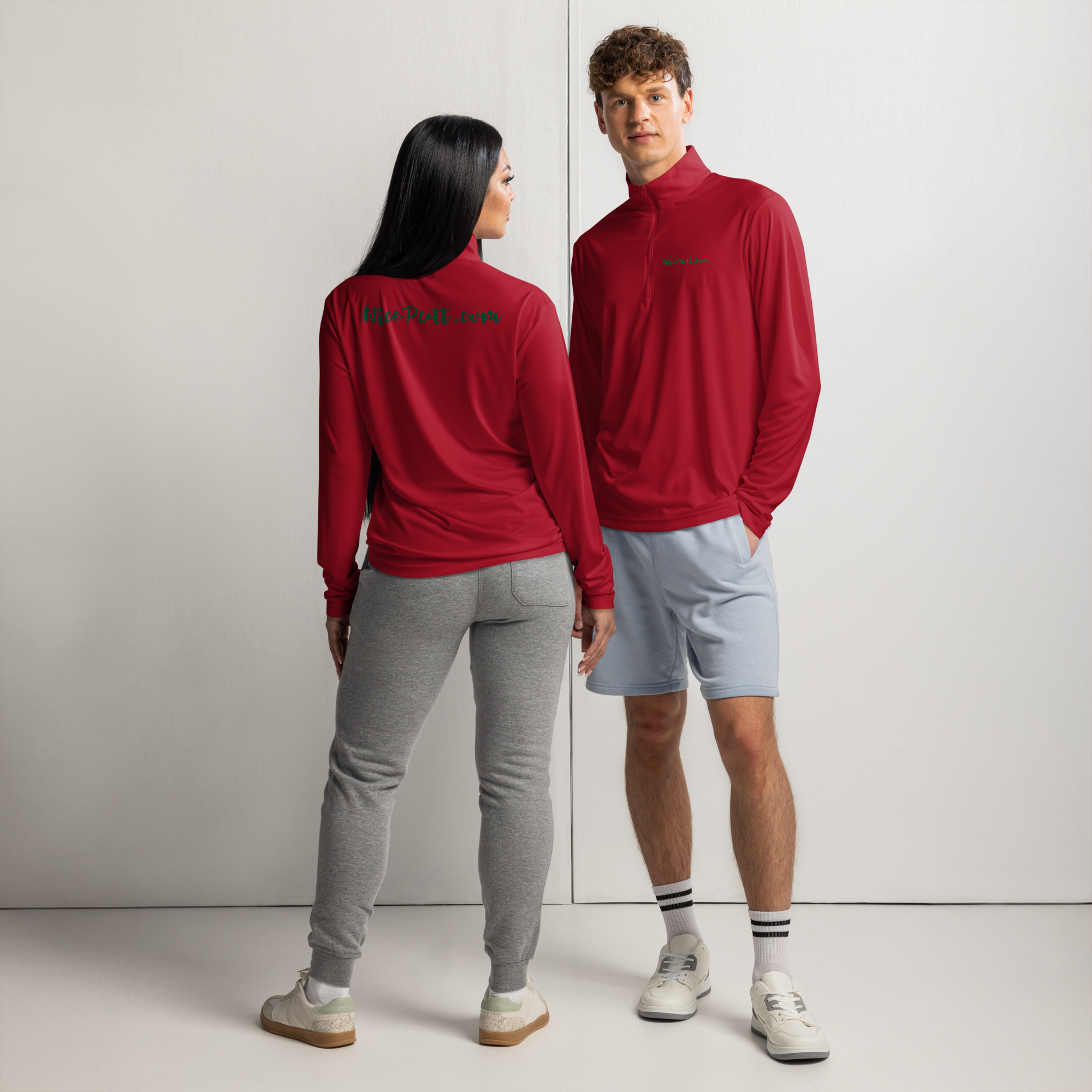 Lightweight quarter-zip pullover w/NicePutt.com on Front and Back