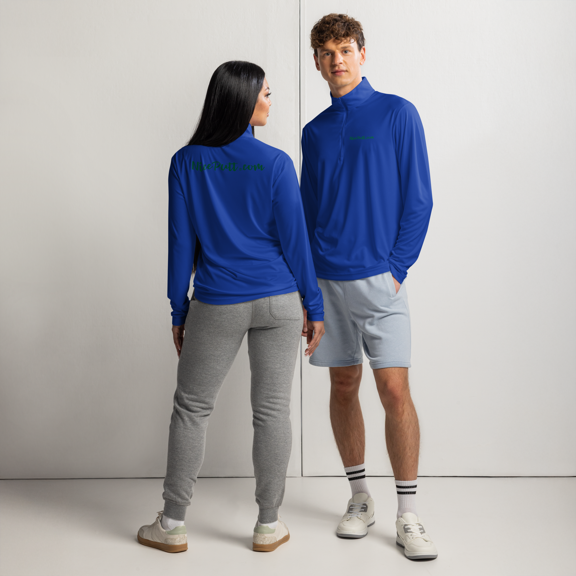 Lightweight quarter-zip pullover w/NicePutt.com on Front and Back